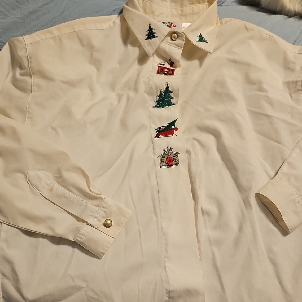VINTAGE NUTCRAcKER Embroidered Shirt Medium Tree Sled Christmas 80s Holiday